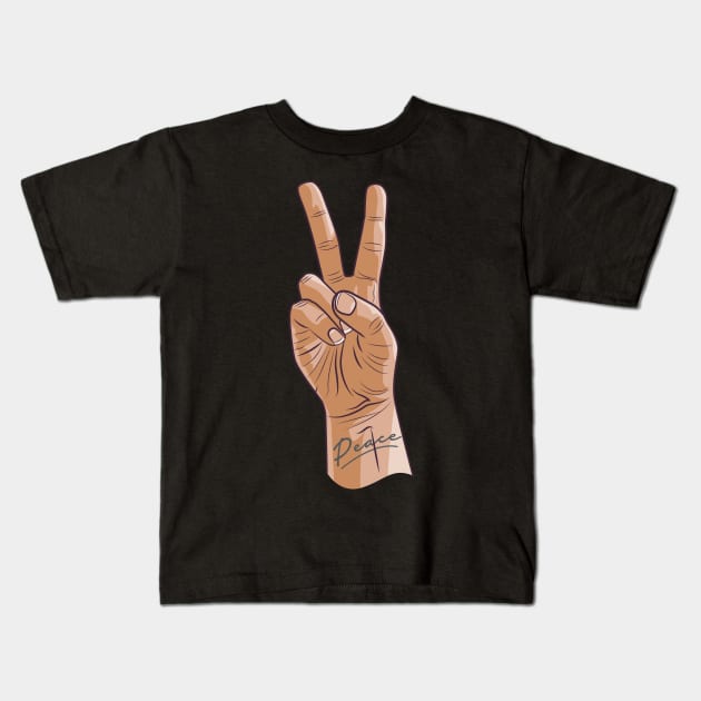 Non violence - Peace hand signal Kids T-Shirt by Bubsart78